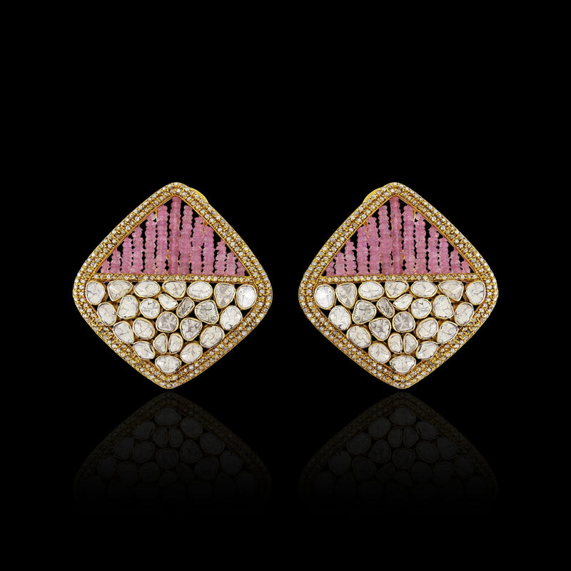 Pink Sapphire Harp Studs